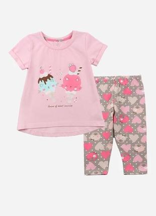 Летний комплект для девочки (футболка + бриджи) фламинго