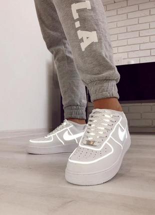 💎рефлективные💎кроссовки найк, nike air force reflective white, мужские\женские.4 фото