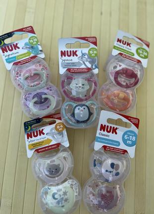 Пустушка nuk signature girl, nuk space, nuk happy days, nuk classic, star day&amp;night4 фото