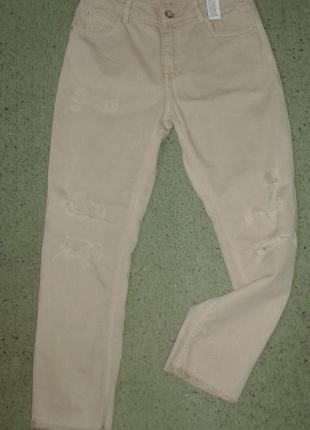 Стильні нюдовые джинси бойфренди з бахромою zara , розмір 32.5 фото