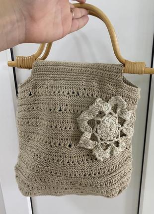 В’язана сумка кроше сумка з дерев’яними ручками zara mango сумка вязаная крючком