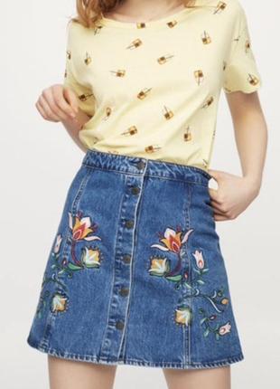 Джинсовая юбка с вышивкой pull and bear р.s