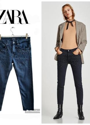 Zara  джинсы скини с жемчугом , цвет серый графит .1 фото