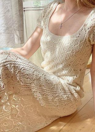 Платье туречковое ажурное покрытие айвори длинная3 фото