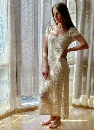 Платье туречковое ажурное покрытие айвори длинная