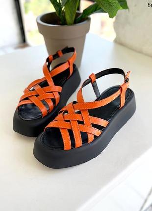 Кожаные босоножки на толстой подошве из натуральной кожи кожаный босоножки на...