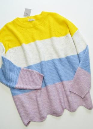 Уютный мягкий удлиненный свитер в полоску2 фото