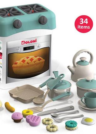 Игровой набор кухня doloni 34пресмета, кухня-бокс ладони, детская посудка, плита, игрушечный комплект