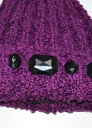 Фиолетовая шапка ugg australia с песцовым бубоном вышивка камни2 фото