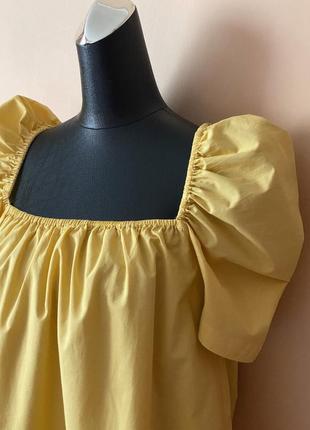 Желтое мини платье из прошвы с рукавами буфами zara5 фото