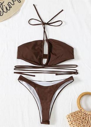 Купальник раздельный на завязках на высокой посадке
