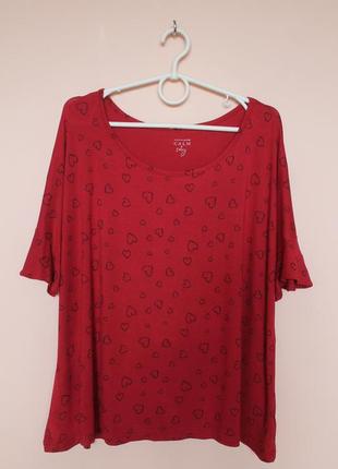 Бордово-червона футболка в чорні сердечка, футболочка трикотажна батальна в серця 54-58 р.