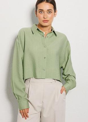 Женская укороченная рубашка креп жатый с длинными рукавами разных цветов