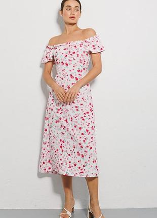Женское летнее платье миди со шнуровкой на спине в цветочки6 фото