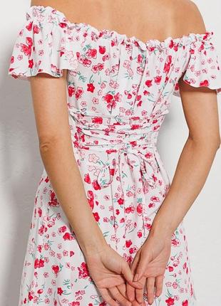Женское летнее платье миди со шнуровкой на спине в цветочки7 фото