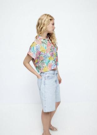 Укорочена поплінова літня сорочка у квітковий принт з нової коллекціі zara розмір s5 фото