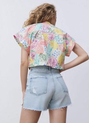 Укорочена поплінова літня сорочка у квітковий принт з нової коллекціі zara розмір s6 фото