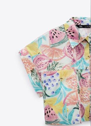 Укорочена поплінова літня сорочка у квітковий принт з нової коллекціі zara розмір s7 фото