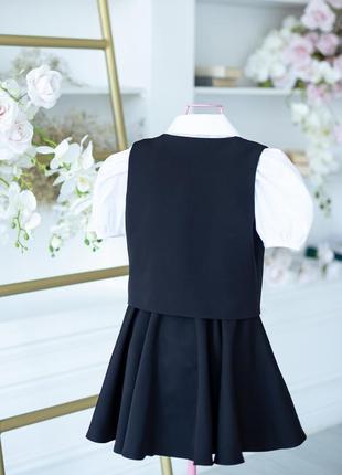 Костюм - двойка детский подростковый школьный жилетка юбка - солнце школьная форма черный8 фото