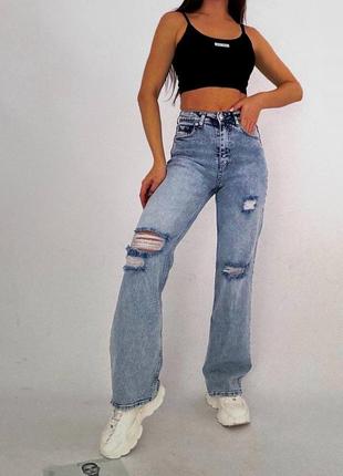 Джинсы клеш джинсы палаццо с рваностями турция тренд 20235 фото