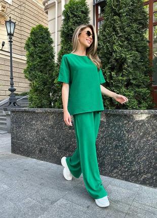 🎨4 кольори! шикарний легкий жіночий брючний костюм зелений женский