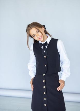 Костюм - двойка детский подростковый школьный жилетка юбка школьная форма черный2 фото