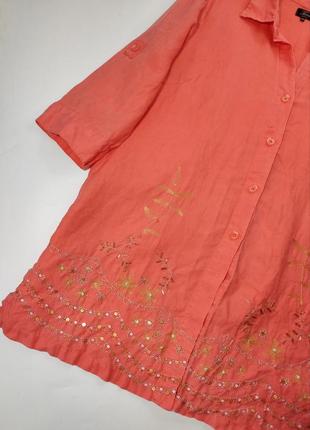 Рубашка женская льняная удлиненная с бисером от бренда tara collection 463 фото