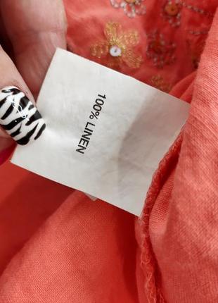 Рубашка женская льняная удлиненная с бисером от бренда tara collection 466 фото