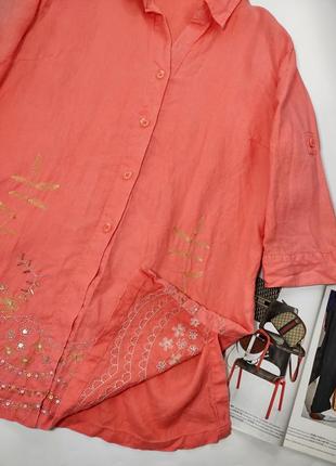 Рубашка женская льняная удлиненная с бисером от бренда tara collection 462 фото