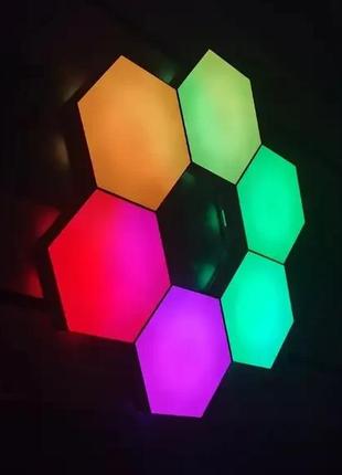 Модульна настінна шестигранна комбінована лампа 6шт.  кольоровий настінний світильник із пультом2 фото