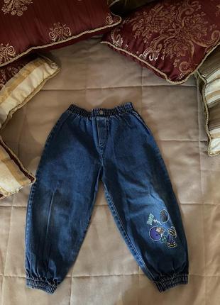 Стильные детские унисекс синие джинсы джогеры с рисунком на затяжках с завышенной талией peanuts стильные актуальные