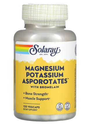 Solaray, magnesium potassium asporotates, аспартат магнію й калію, 120 рослинних капсул1 фото
