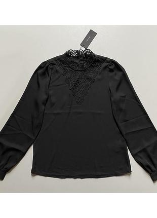 Xs новая черная блузка блуза длинный рукав с кружевом по горловине7 фото