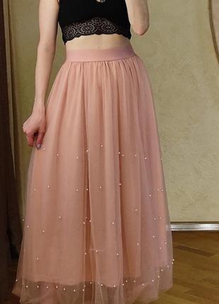 Фатинова юбка спідниця міді з бусинками перлами shein