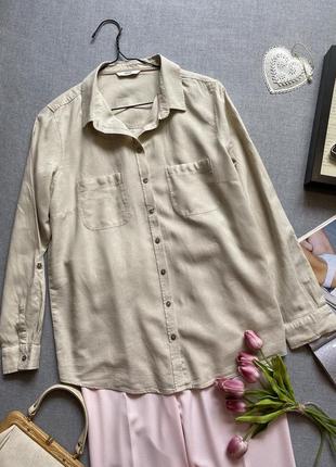 Бежевая натуральная рубашка из льна и вискозы george, свободного кроя, кежуал,6 фото
