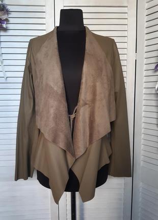 Асиметричний блейзер, піджак, легка куртка, накидка, екошкіра, хакі zara2 фото