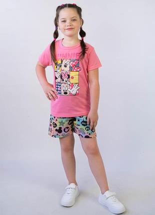 Гарний літній комплект шорти та футболка з мінні маус, міккі маус для дівчаток