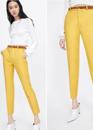 Желтые брюки классического кроя,брюки с ремнем из новой коллекции zara размер l,xl
