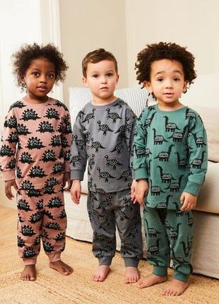 Next фирменные 3шт хлопковые пижамы на мальчиков 9мес-8лет🦖2 фото