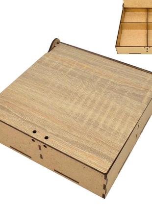 Коробка с ячейками 16х16х5см подарочная из лдвп деревянная бежевая коробочка для подарка "зі святом"2 фото