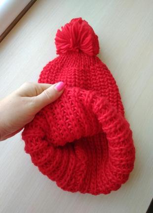 Распродажа шапка вязанная теплая красная с помпоном4 фото