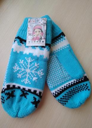 Розпродаж! рукавиці рукавички зимові жіночі яскраві в'язані теплі1 фото