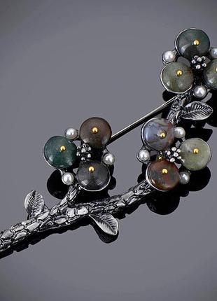 Шикарна брошка різнобарвний натуральний камінь