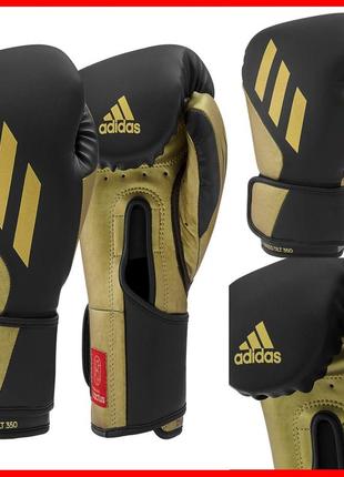 Боксерские перчатки кожаные adidas speed tilt 350 профессиональные тренировочные черные 10 oz спаринг бокс