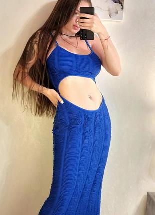 Сукня в пол довга синя plt maxi максі з голою спиною1 фото