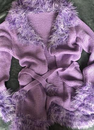 Кардиган вязаный ручная работа кофта лавандового цвета