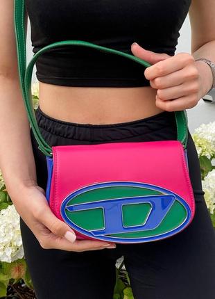 Женская сумка diesel pink green розовая на плечо