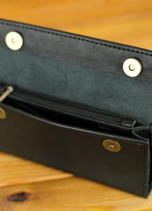 Кожаный кошелек клатч, натуральная кожа итальянский краст, цвет черный3 фото