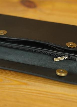 Кожаный кошелек клатч, натуральная кожа итальянский краст, цвет черный2 фото