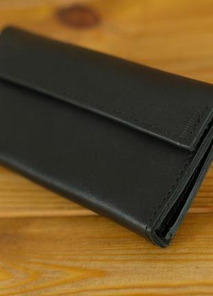 Кожаный кошелек клатч, натуральная кожа итальянский краст, цвет черный1 фото